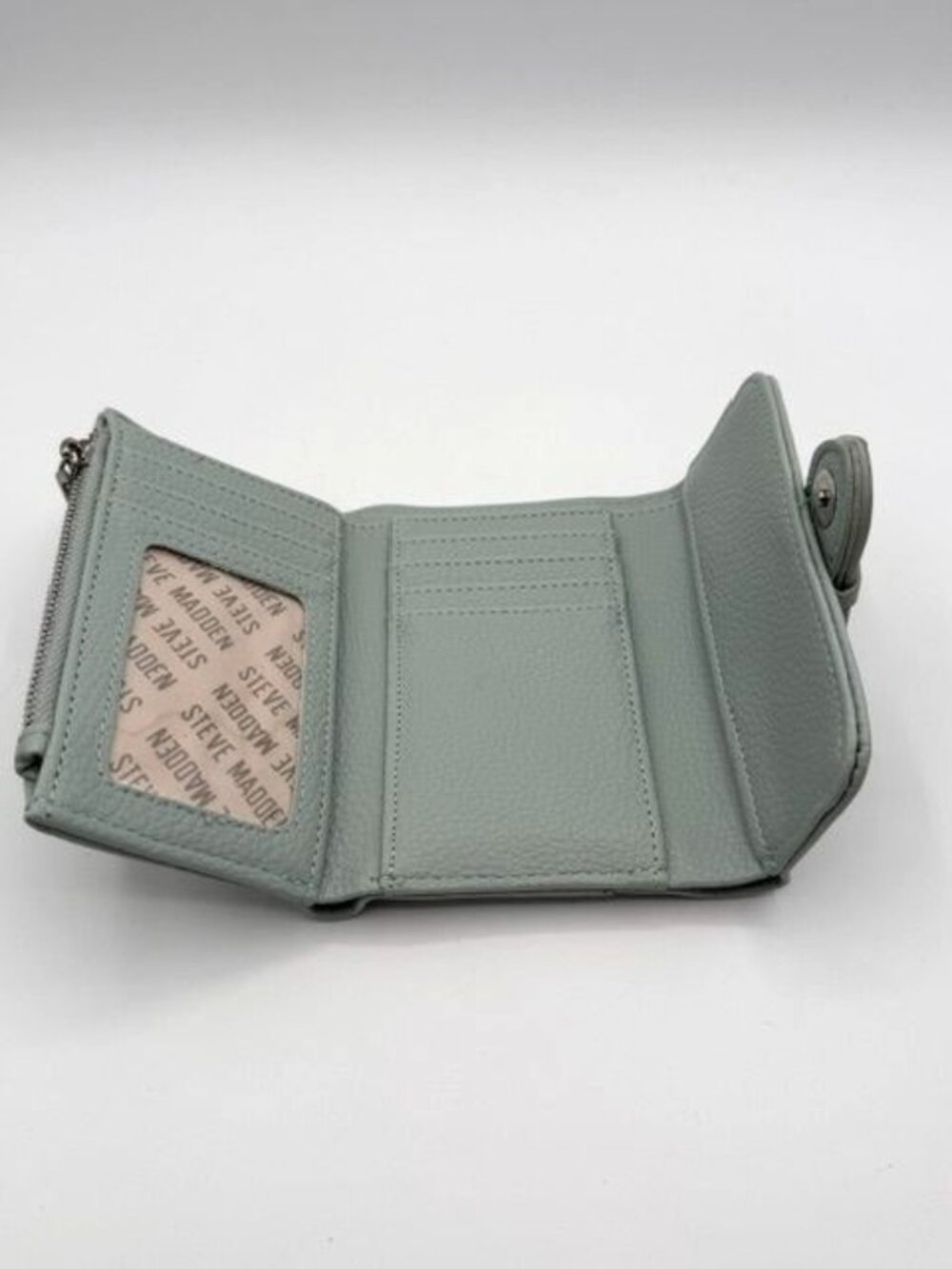 Steve Madden Blue/Gray Faux Pebbled Leather Tri Fold Wallet - Picture 3 of 5